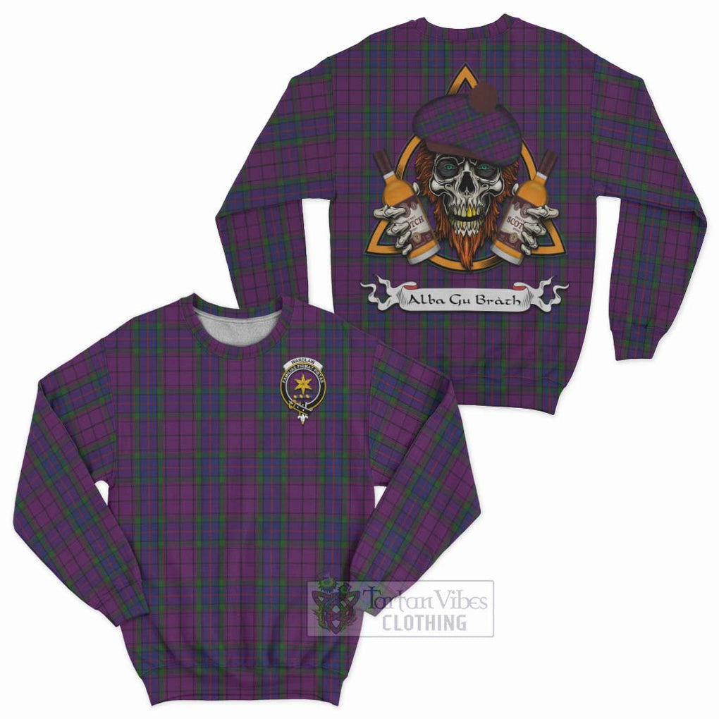 Tartan Vibes Clothing Wardlaw Tartan Sweatshirt with Family Crest and Bearded Skull Holding Bottles of Whiskey