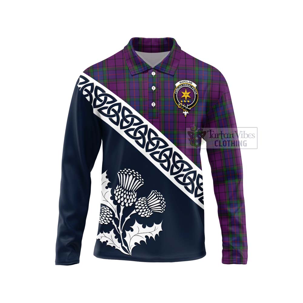 Tartan Vibes Clothing Wardlaw Tartan Long Sleeve Polo Shirt Featuring Thistle and Scotland Map