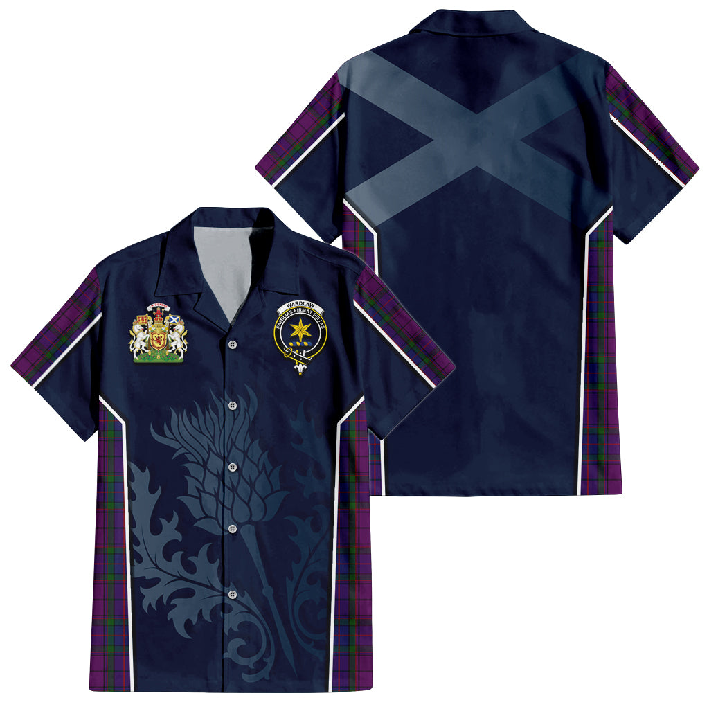 Tartan Vibes Clothing Wardlaw Tartan Short Sleeve Button Up Shirt with Family Crest and Scottish Thistle Vibes Sport Style