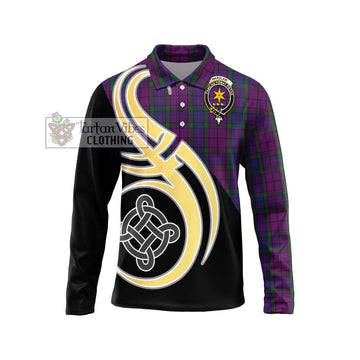 Wardlaw Tartan Long Sleeve Polo Shirt with Family Crest and Celtic Symbol Style