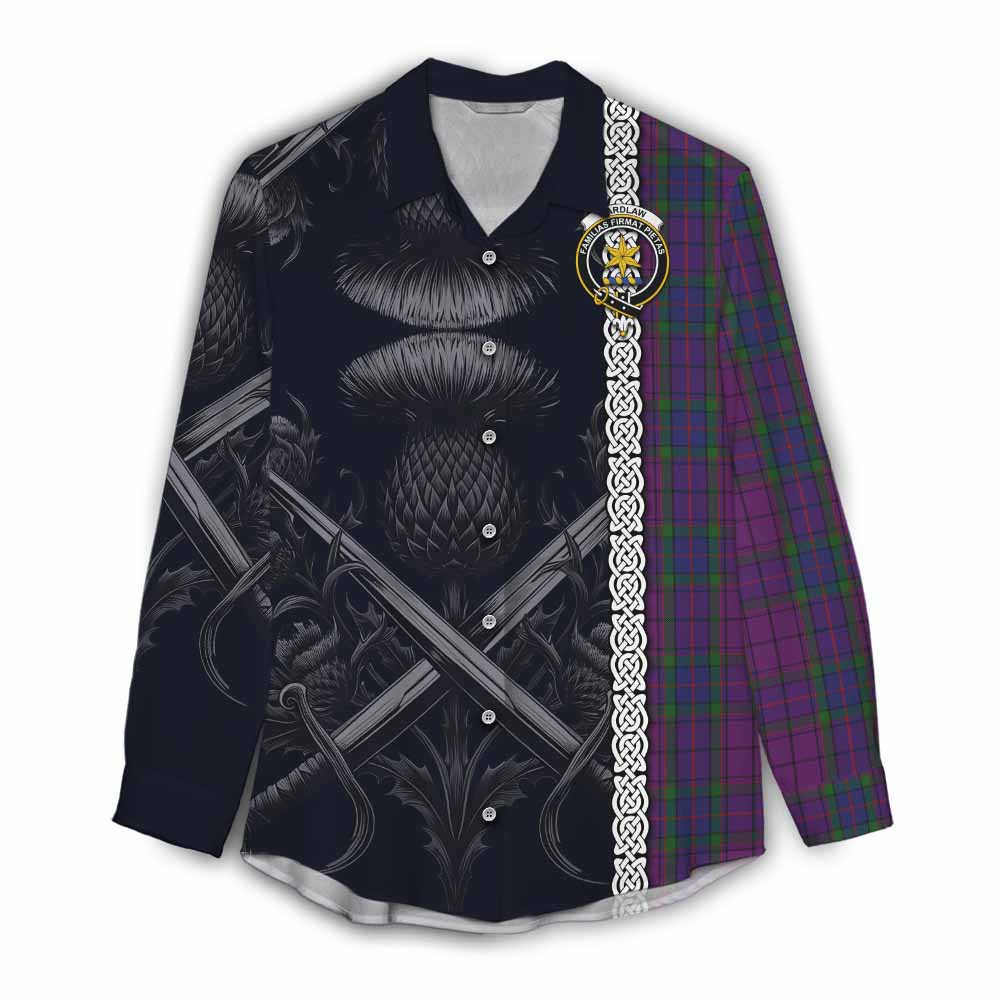 Tartan Vibes Clothing Wardlaw Tartan Women's Casual Shirt with Family Crest Cross Sword Thistle Celtic Vibes