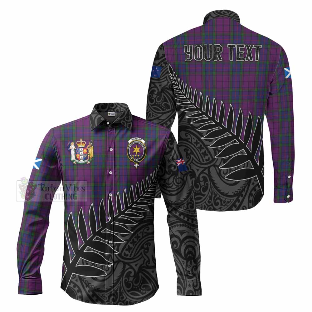 Tartan Vibes Clothing Wardlaw Crest Tartan Long Sleeve Button Shirt with New Zealand Silver Fern Half Style