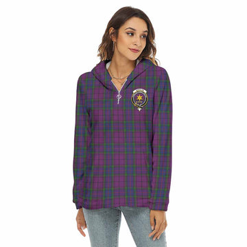 Wardlaw Tartan Women's Borg Fleece Hoodie with Half Zip with Family Crest Female - Tartan Vibes Clothing