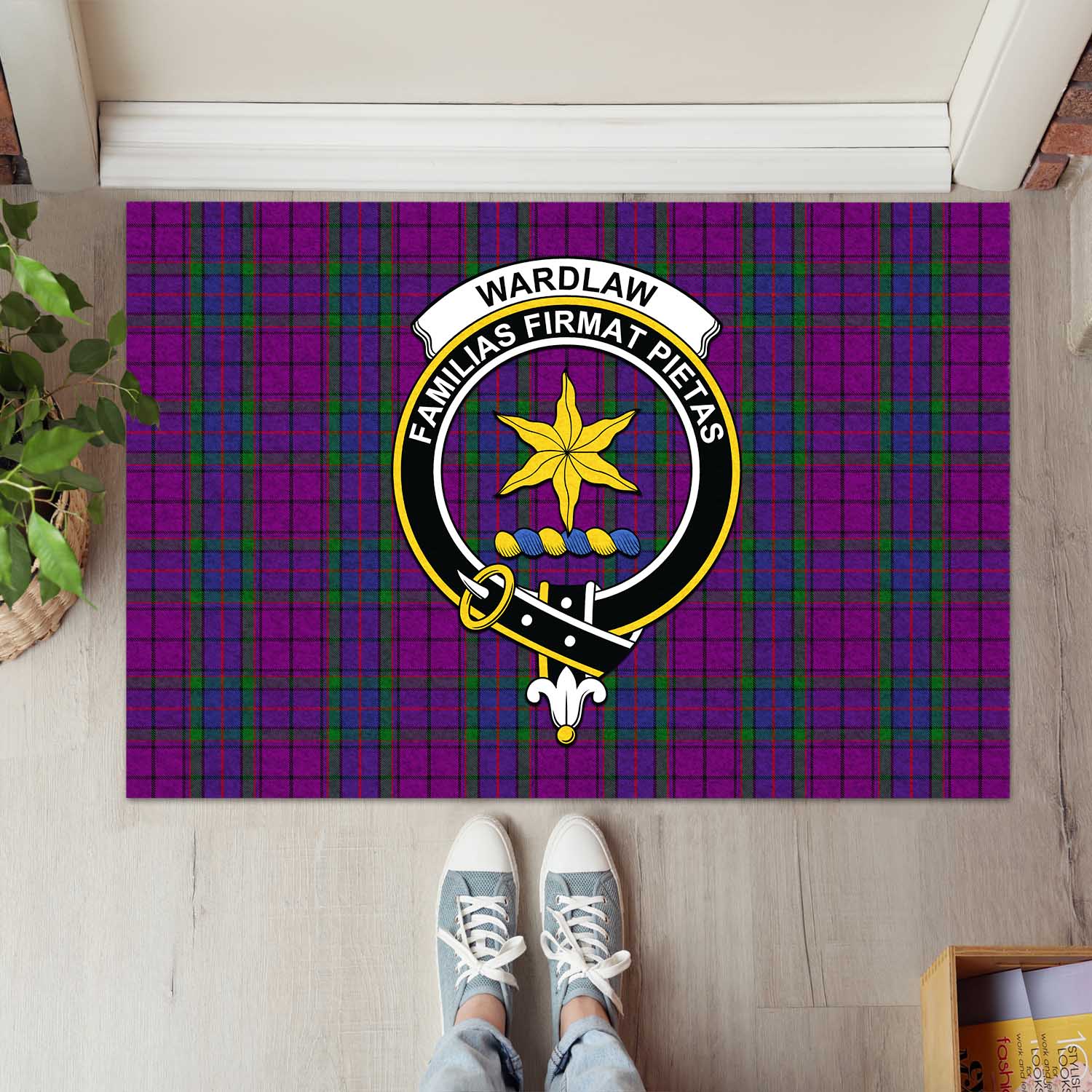 Wardlaw Tartan Door Mat with Family Crest - Tartanvibesclothing Shop