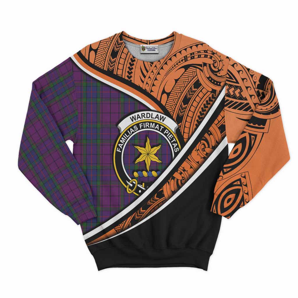 Tartan Vibes Clothing Wardlaw Crest Tartan Sweatshirt with Maori Tattoo Style - Orange Version