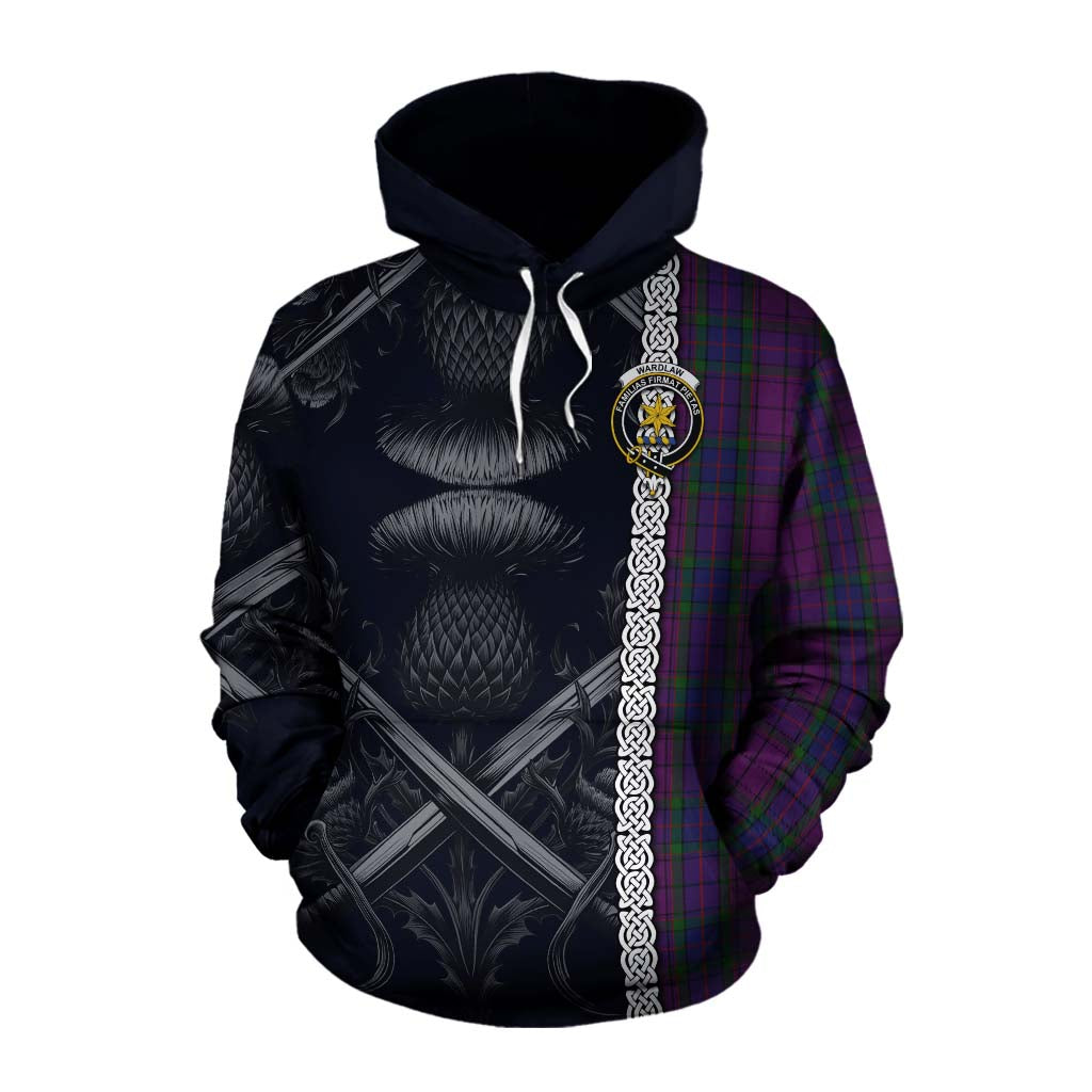 Tartan Vibes Clothing Wardlaw Tartan Cotton Hoodie with Family Crest Cross Sword Thistle Celtic Vibes