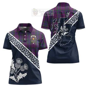 Wardlaw Tartan Women's Polo Shirt Featuring Thistle and Scotland Map