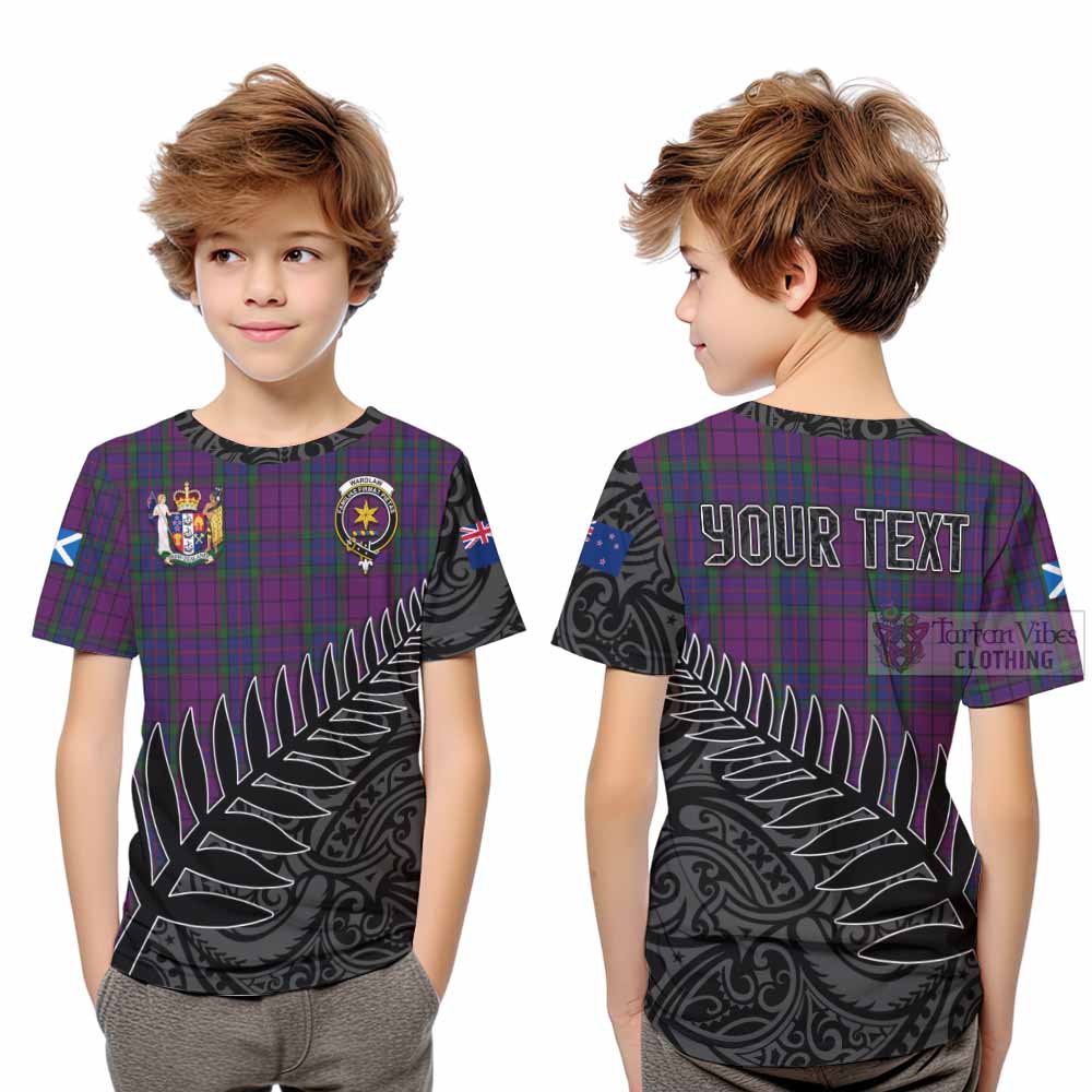 Tartan Vibes Clothing Wardlaw Crest Tartan Kid T-Shirt with New Zealand Silver Fern Half Style