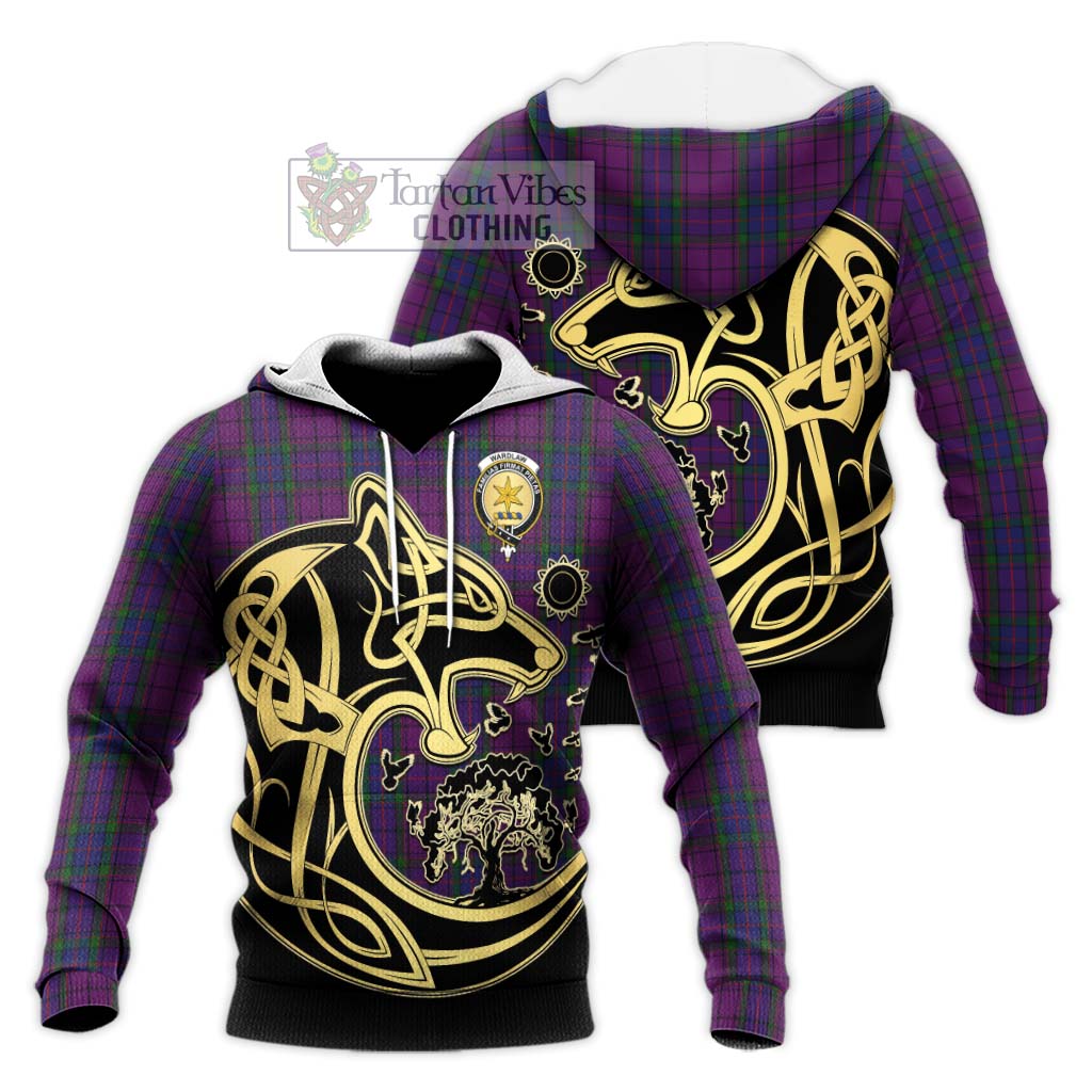 Tartan Vibes Clothing Wardlaw Tartan Knitted Hoodie with Family Crest Celtic Wolf Style