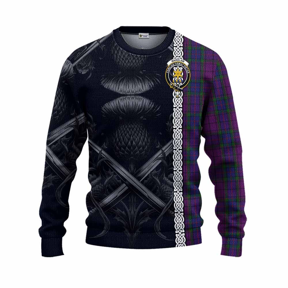 Tartan Vibes Clothing Wardlaw Tartan Knitted Sweater with Family Crest Cross Sword Thistle Celtic Vibes