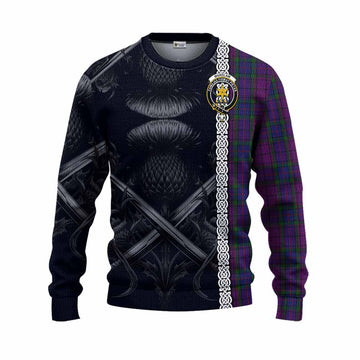 Wardlaw Tartan Knitted Sweater with Family Crest Cross Sword Thistle Celtic Vibes