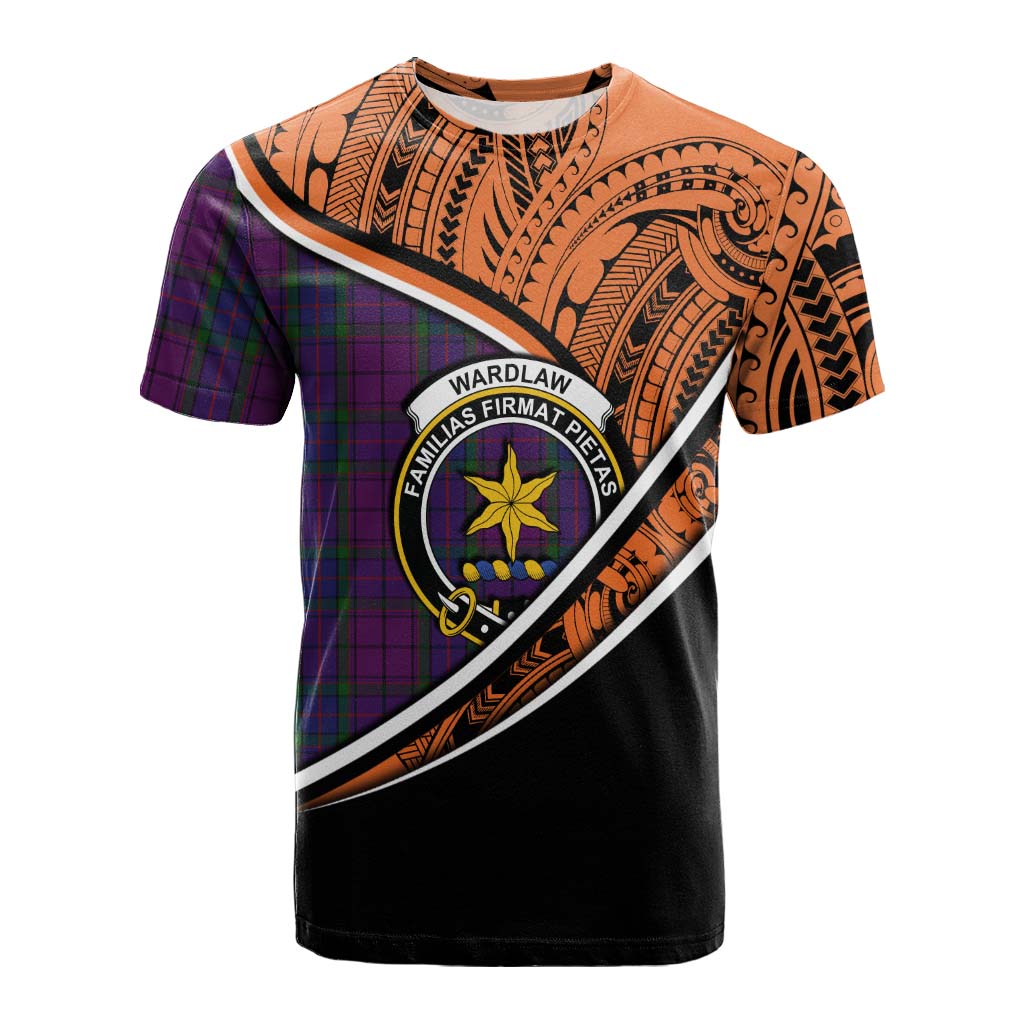 Tartan Vibes Clothing Wardlaw Crest Tartan Cotton T-shirt with Maori Tattoo Style - Orange Version