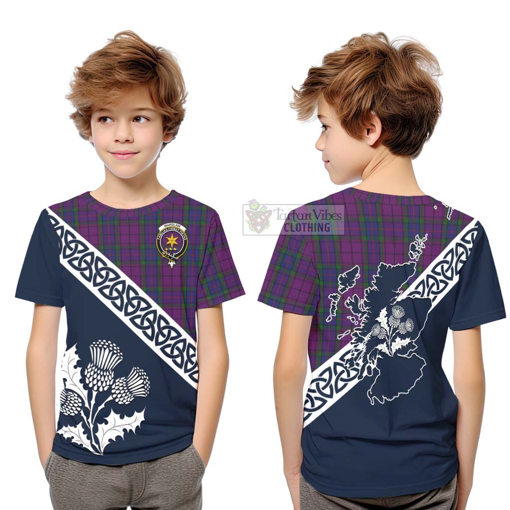 Tartan Vibes Clothing Wardlaw Tartan Kid T-Shirt Featuring Thistle and Scotland Map