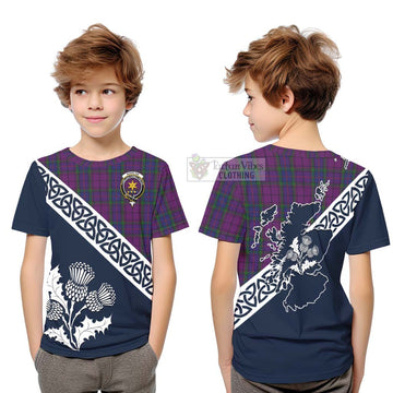 Wardlaw Tartan Kid T-Shirt Featuring Thistle and Scotland Map