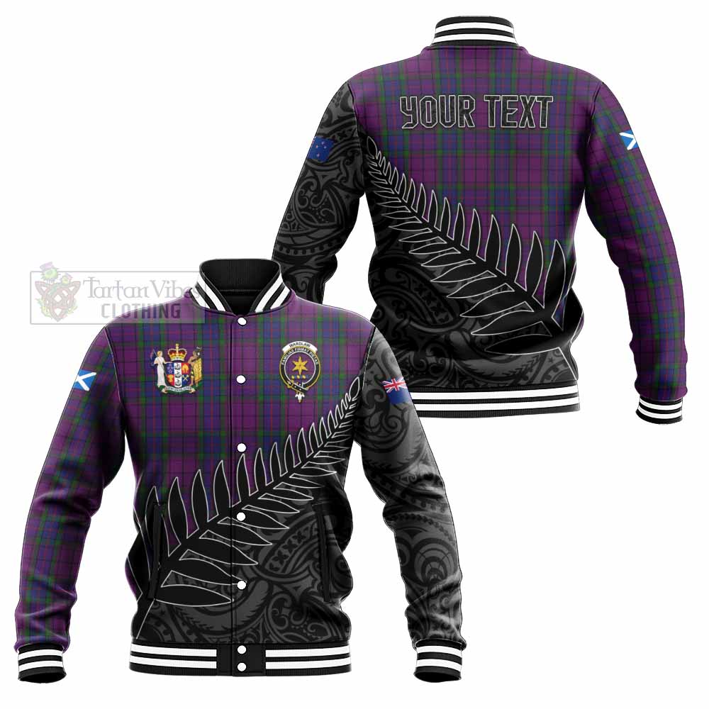 Tartan Vibes Clothing Wardlaw Crest Tartan Baseball Jacket with New Zealand Silver Fern Half Style