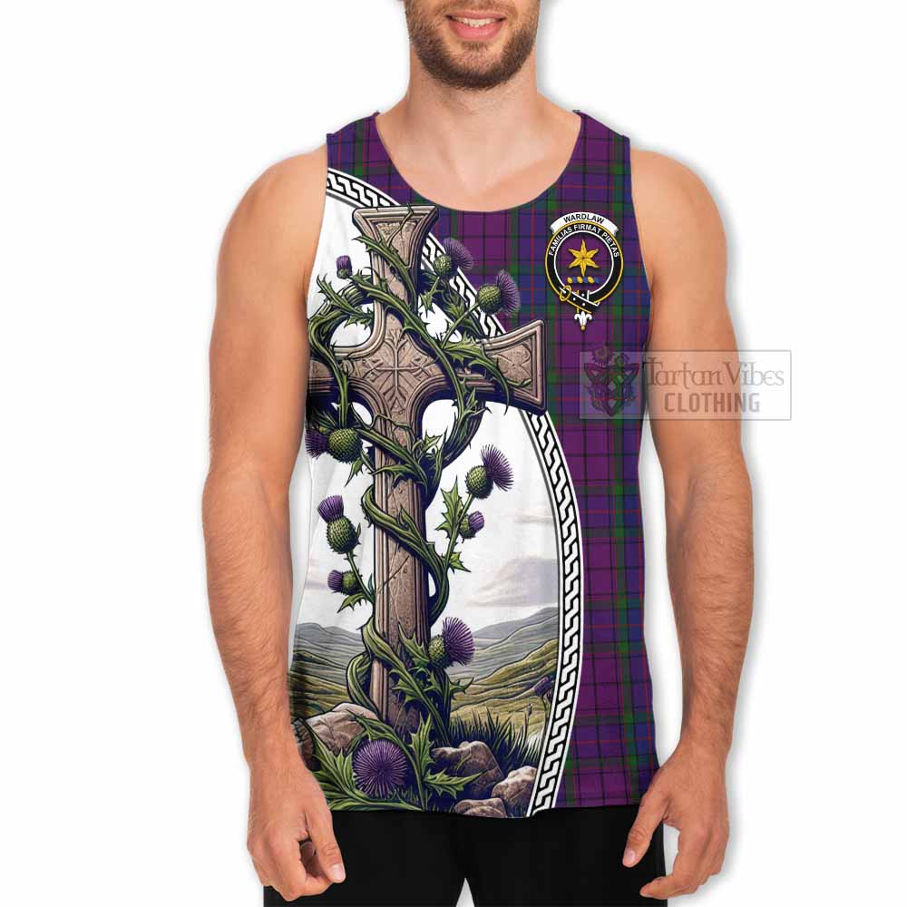 Tartan Vibes Clothing Wardlaw Tartan Men's Tank Top with Family Crest and St. Andrew's Cross Accented by Thistle Vines