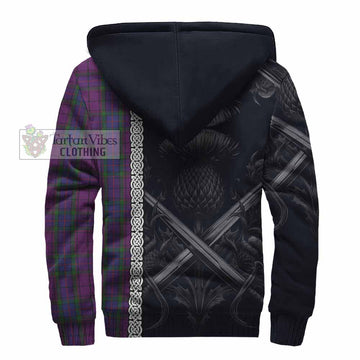 Wardlaw Tartan Sherpa Hoodie with Family Crest Cross Sword Thistle Celtic Vibes