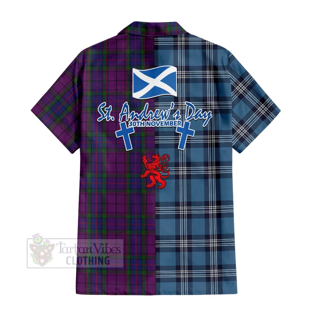 Tartan Vibes Clothing Wardlaw Tartan Short Sleeve Button Shirt Happy St. Andrew's Day Half Tartan Style