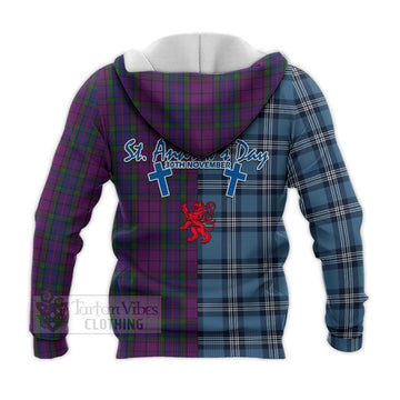 Wardlaw Tartan Knitted Hoodie Happy St. Andrew's Day Half Tartan Style