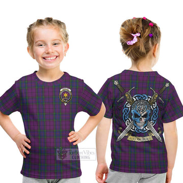 Wardlaw Tartan Kid T-Shirt with Family Crest Celtic Skull Style