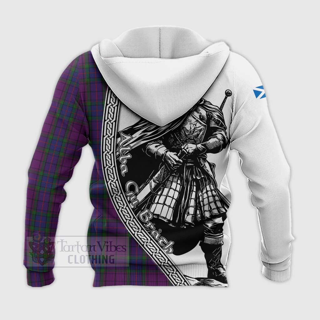 Tartan Vibes Clothing Wardlaw Tartan Clan Crest Knitted Hoodie with Highlander Warrior Celtic Style