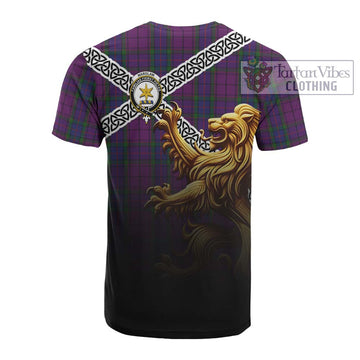 Wardlaw Crest Tartan Cotton T-shirt with Golden Lion Emblem Celtic Style - Tartan Vibes Clothing