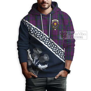 Wardlaw Tartan Hoodie Featuring Thistle and Scotland Map