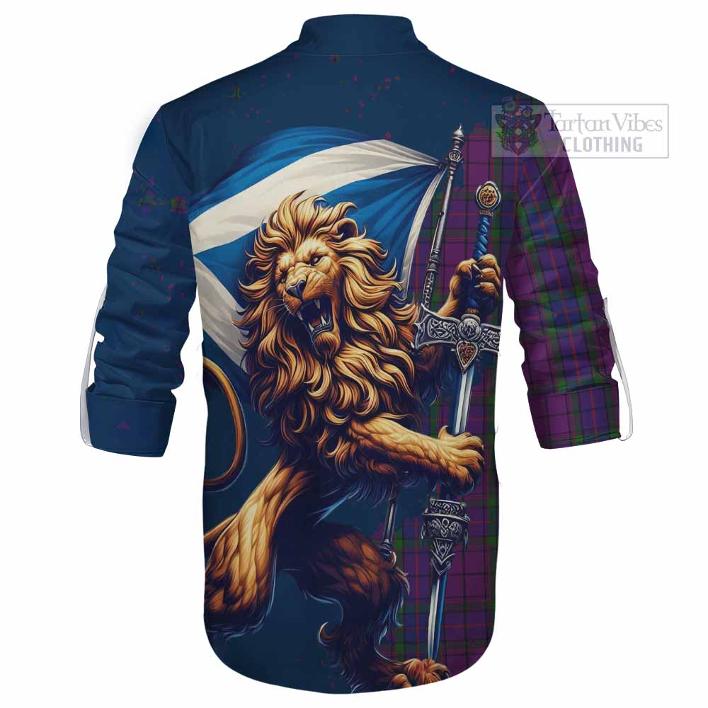 Tartan Vibes Clothing Wardlaw Tartan Family Crest Ghillie Kilt Shirt with Scottish Majestic Lion