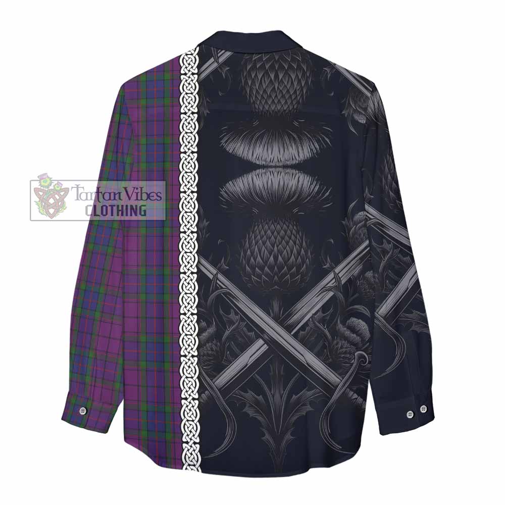 Tartan Vibes Clothing Wardlaw Tartan Women's Casual Shirt with Family Crest Cross Sword Thistle Celtic Vibes