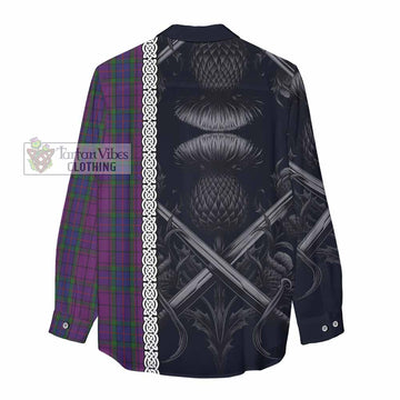 Wardlaw Tartan Women's Casual Shirt with Family Crest Cross Sword Thistle Celtic Vibes