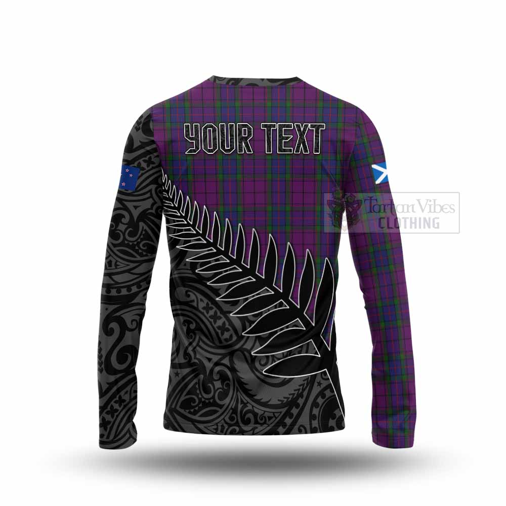 Tartan Vibes Clothing Wardlaw Crest Tartan Long Sleeve T-Shirt with New Zealand Silver Fern Half Style