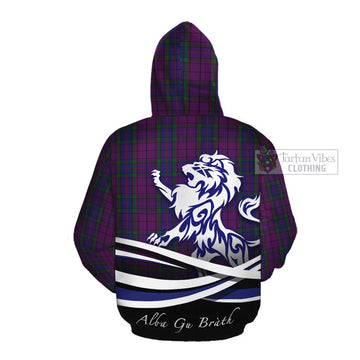 Wardlaw Tartan Cotton Hoodie with Alba Gu Brath Regal Lion Emblem