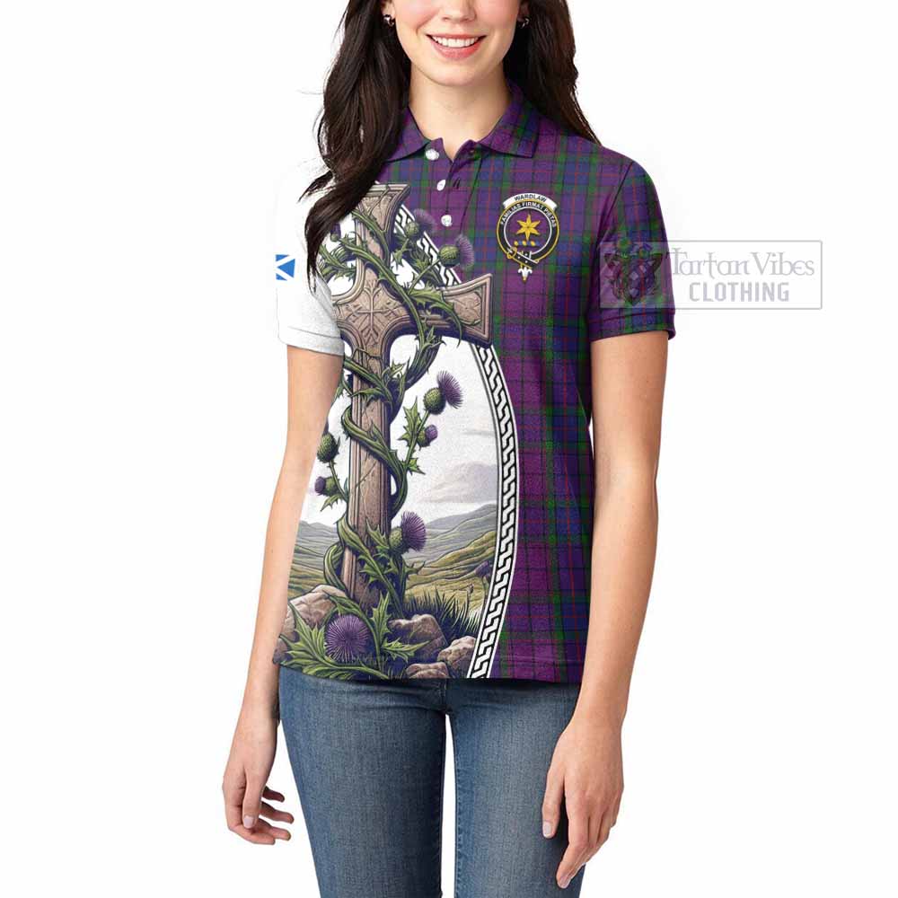 Tartan Vibes Clothing Wardlaw Tartan Women's Polo Shirt with Family Crest and St. Andrew's Cross Accented by Thistle Vines