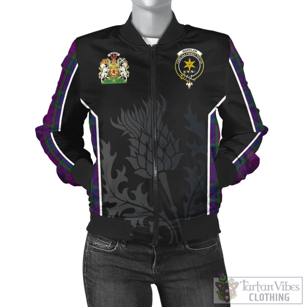 Tartan Vibes Clothing Wardlaw Tartan Bomber Jacket with Family Crest and Scottish Thistle Vibes Sport Style