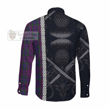 Wardlaw Tartan Long Sleeve Button Shirt with Family Crest Cross Sword Thistle Celtic Vibes