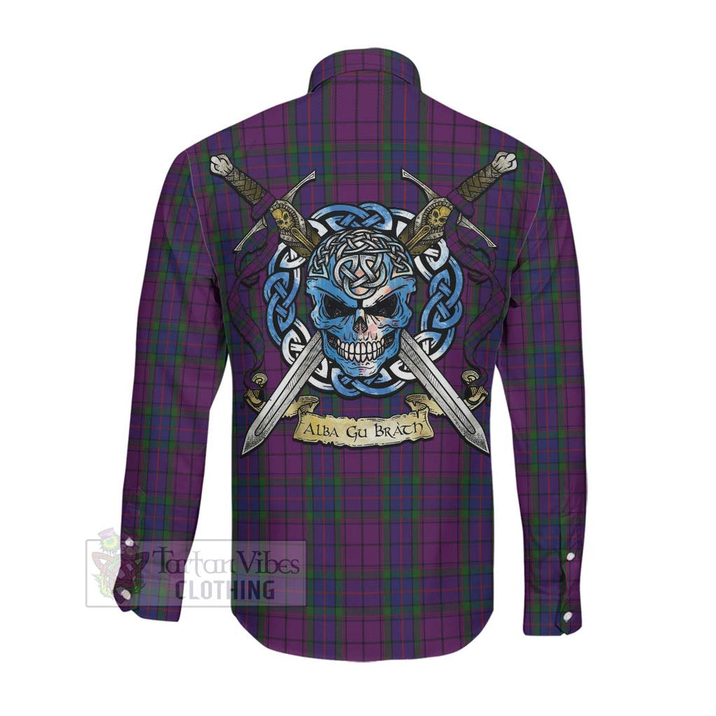 Tartan Vibes Clothing Wardlaw Tartan Long Sleeve Button Shirt with Family Crest Celtic Skull Style