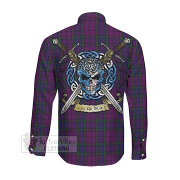 Wardlaw Tartan Long Sleeve Button Shirt with Family Crest Celtic Skull Style