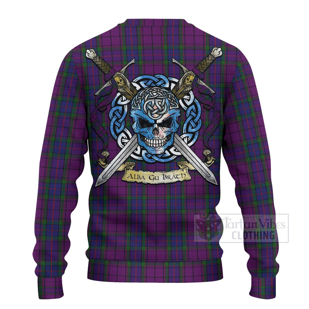 Tartan Vibes Clothing Wardlaw Tartan Knitted Sweater with Family Crest Celtic Skull Style