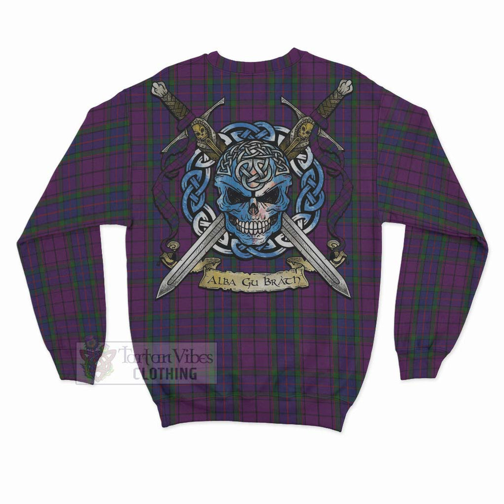 Tartan Vibes Clothing Wardlaw Tartan Sweatshirt with Family Crest Celtic Skull Style