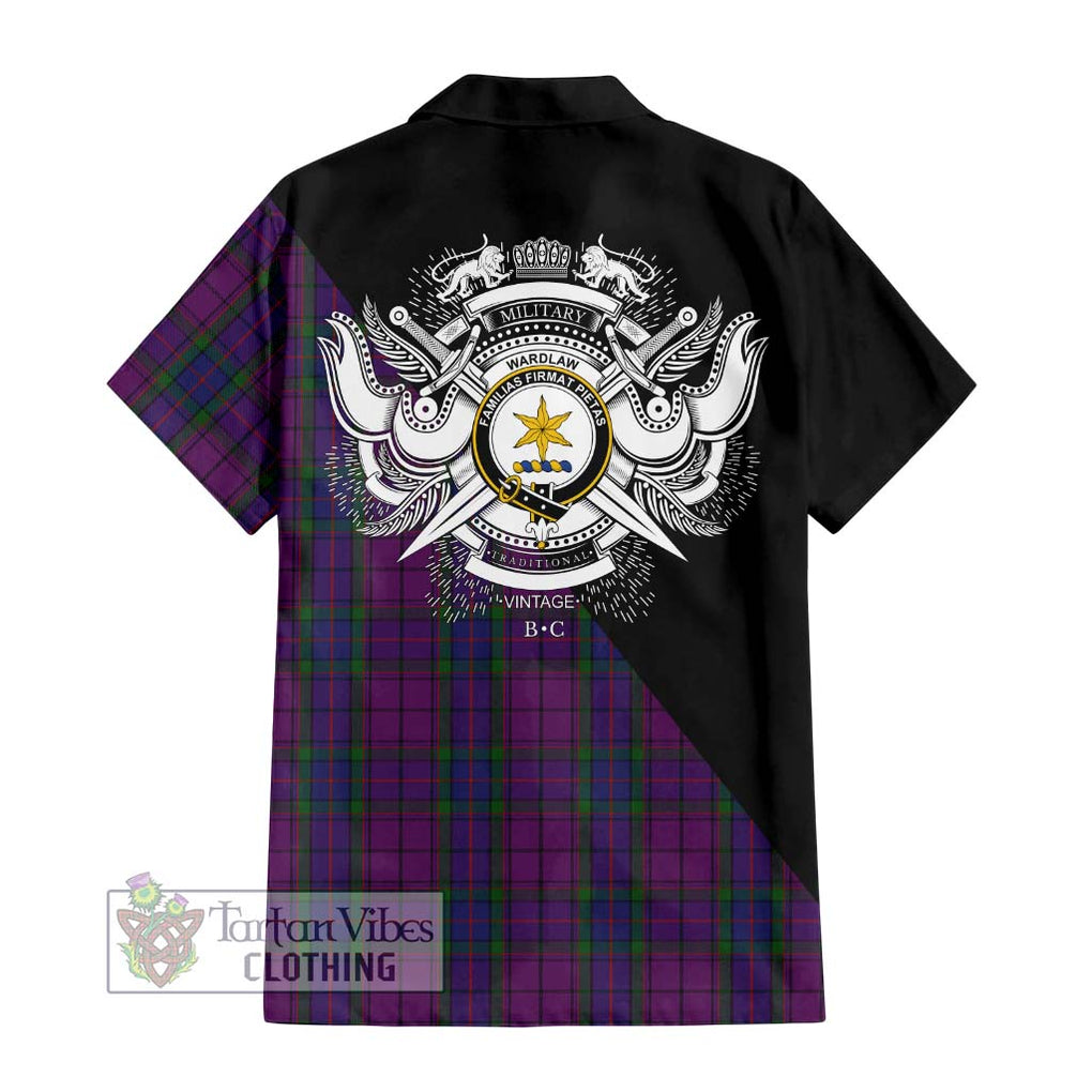 Wardlaw Tartan Short Sleeve Button Shirt with Family Crest and Military Logo Style - Tartanvibesclothing Shop