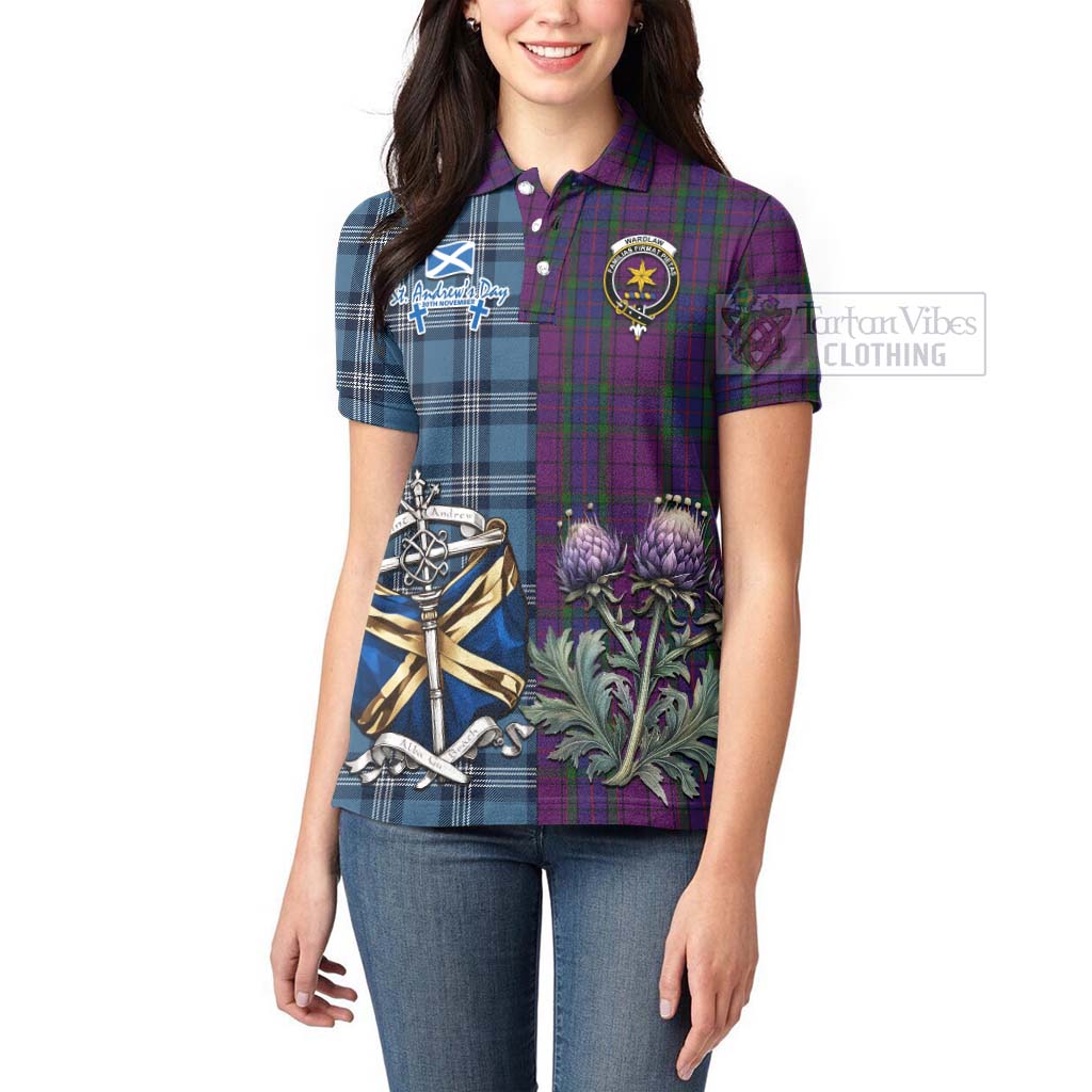 Tartan Vibes Clothing Wardlaw Tartan Women's Polo Shirt Happy St. Andrew's Day Half Tartan Style