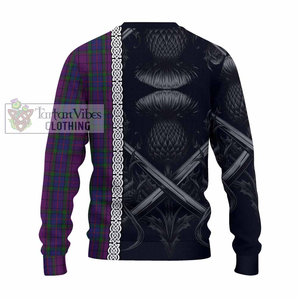 Tartan Vibes Clothing Wardlaw Tartan Knitted Sweater with Family Crest Cross Sword Thistle Celtic Vibes