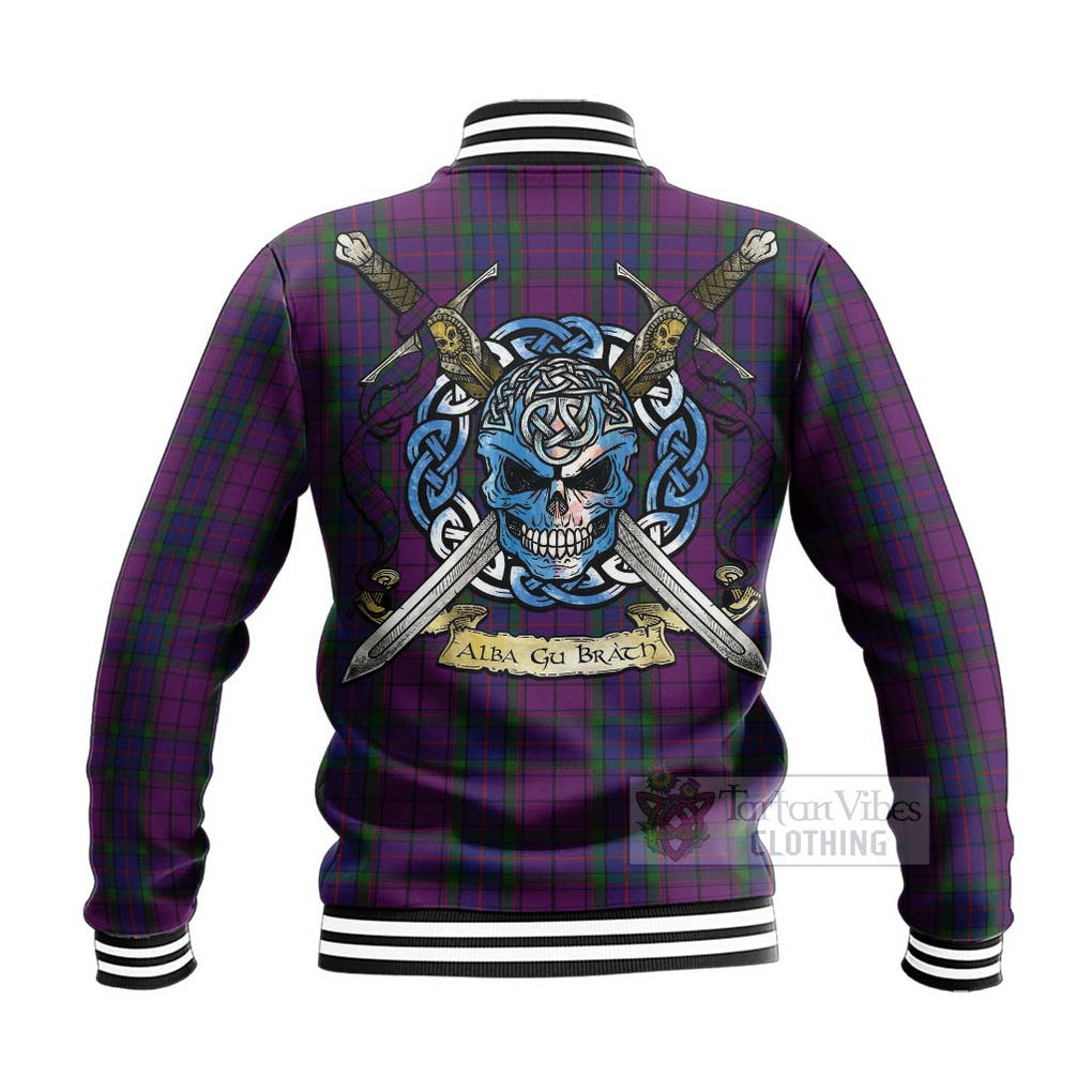 Tartan Vibes Clothing Wardlaw Tartan Baseball Jacket with Family Crest Celtic Skull Style