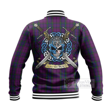 Wardlaw Tartan Baseball Jacket with Family Crest Celtic Skull Style