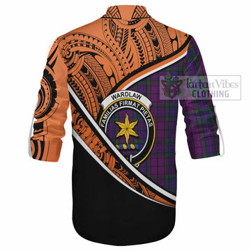 Wardlaw Crest Tartan Ghillie Kilt Shirt with Polynesian Vibes Style - Orange Version