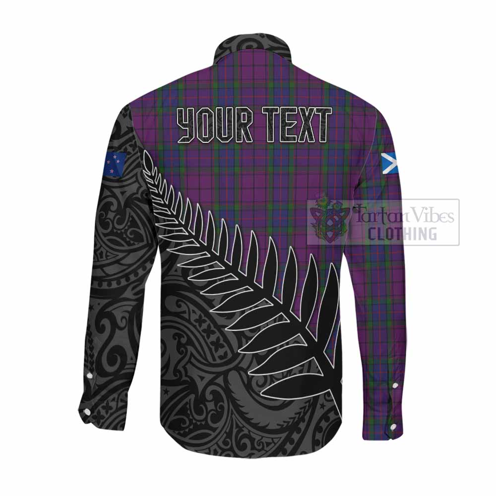 Tartan Vibes Clothing Wardlaw Crest Tartan Long Sleeve Button Shirt with New Zealand Silver Fern Half Style