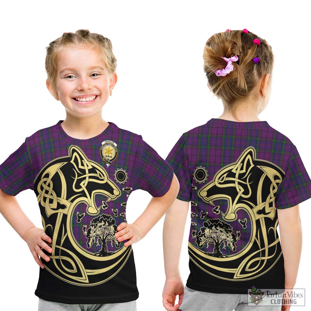 Tartan Vibes Clothing Wardlaw Tartan Kid T-Shirt with Family Crest Celtic Wolf Style