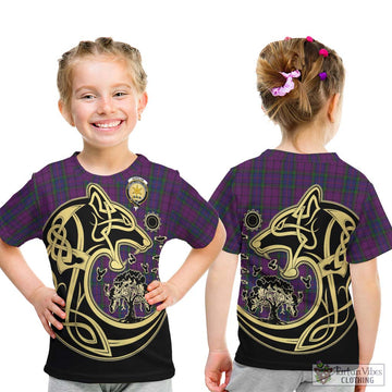 Wardlaw Tartan Kid T-Shirt with Family Crest Celtic Wolf Style