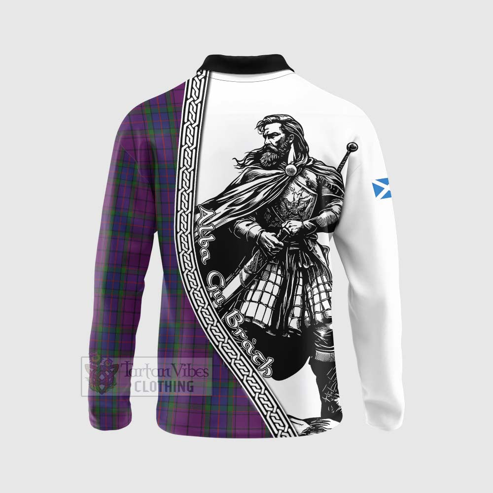 Tartan Vibes Clothing Wardlaw Tartan Clan Crest Long Sleeve Polo Shirt with Highlander Warrior Celtic Style