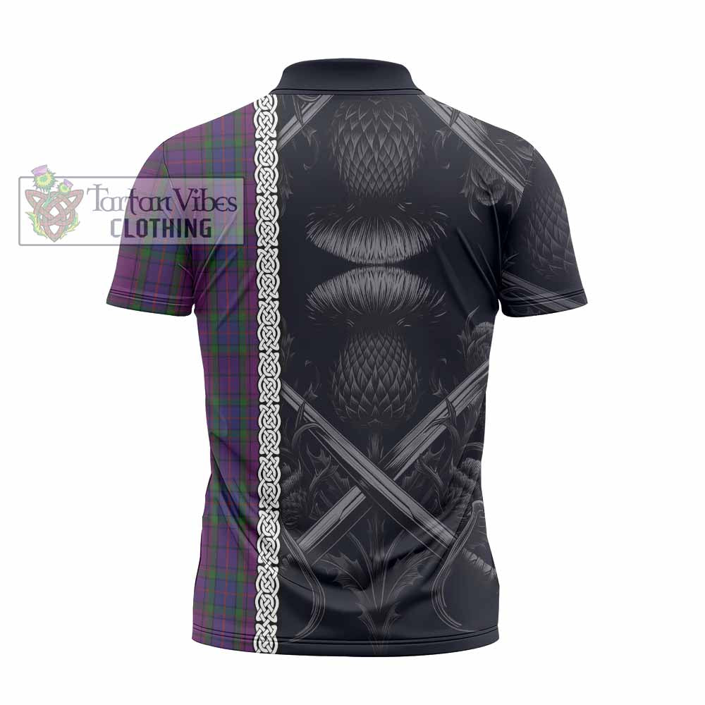 Tartan Vibes Clothing Wardlaw Tartan Zipper Polo Shirt with Family Crest Cross Sword Thistle Celtic Vibes